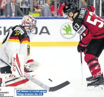  ??  ?? Jeff Skinner (r.) erzielt gegen Philipp Grubauer das 2:0.