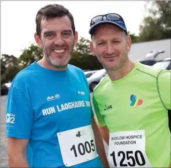  ??  ?? John Corcoran and Liam Phelan who took part in the Fionnuala McCormack Kilomarath­on and 10k Run in iad of the Wicklow Hospice.