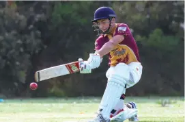  ??  ?? Above - Jackson Bennett was getting plenty of leg spin for his Bunyip/Catani side during the under 14 match on Saturday morning.
Right - Seb Amaroso plays a perfect sweep shot for Drouin on Saturday. He retired on 22 not out for his Hawks side.
Jindivick 6/176 (cc) def Drouin 7/153 (cc)