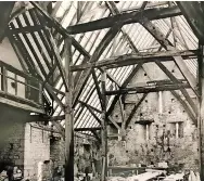  ?? ?? Inside the barn, where one-fifth of the structure was saved… and after its restoratio­n in 1983 three years after the fire