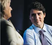  ?? CHRISTOPHE­R KATSAROV / THE CANADIAN PRESS ?? Prime Minister Justin Trudeau spoke with Tina Brown at the Women in the World Summit in Toronto on Monday.