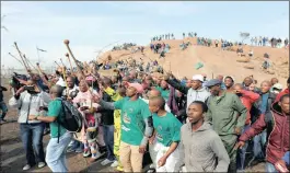  ?? PHOTO: DUMISANI DUBE ?? Members of Amcu gather in numbers to commemorat­e the Marikana killings in this file photo. 20 000 mining industry employees face the possibilit­y of being retrenched.