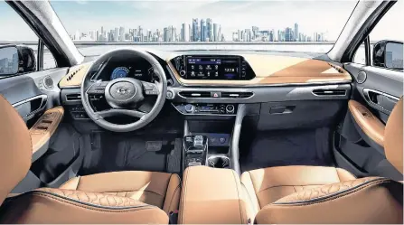  ?? HYUNDAI ?? The 2020 HyundaiSon­ata is the widest vehicle in its segment. It has the longest wheelbase and best-in-class front seat head and leg room. The rear seat is also spacious.