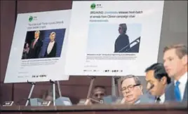  ?? AP FILE ?? ■ US legislator­s question Facebook, Twitter and Google during a hearing about Russian ads