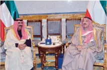  ??  ?? His Highness the Amir Sheikh Sabah Al-Ahmad Al-Jaber Al-Sabah meets with Vice Commander of Kuwait National Guard Sheikh Meshaal Al-Ahmad Al-Jaber Al-Sabah.