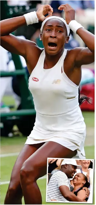  ??  ?? Winning moment: Coco Gauff and her parents, inset, celebrate victory