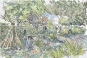  ??  ?? An illustrati­on of the Duchess of Cambridge’s design for her ‘back to nature’ garden that will be entered at the Chelsea Flower Show in May. Above, the Duchess with Andree Davies and Adam White, her co-creators