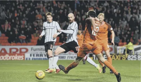  ??  ?? Sam Stanton scores Dundee United’s winner on 70 minutes to book the Tannadice club’s play-off semi-final date with Livingston.