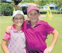  ?? STEVEWATER­S/STAFF ?? Kayla Bryant, 9, left, and Chloe Kovelesky, 10, take a break from chipping at BocaWoods Country Club while practicing for Sunday's finals.