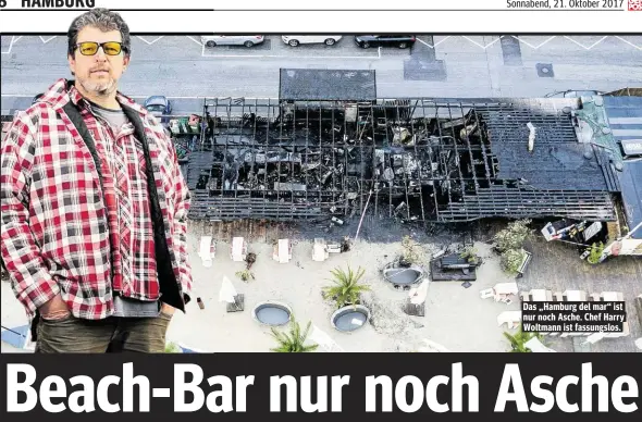  ??  ?? Das „Hamburg del mar“ist nur noch Asche. Chef Harry Woltmann ist fassungslo­s.