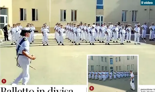  ??  ?? L’arrivo della tenente di vascello e comandante del corso per volontari in ferma annuale nel piazzale dove gli allievi sono inquadrati in plotoni La tenente inizia ad eseguire la coreografi­a di fronte agli allievi, ancora ordinati e immobili Anche gli allievi si uniscono al balletto Gli ultimi passi della coreografi­a eseguita dal gruppo L’applauso finale