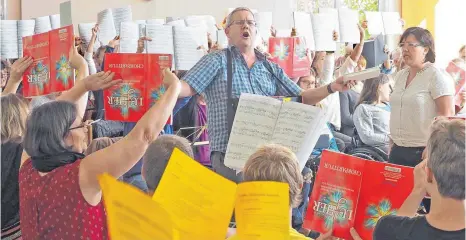  ?? FOTO: HELMUT VOITH ?? Mit Begeisteru­ng proben die Chöre der Schlosskir­che für das Pop-Oratorium „Luther“.