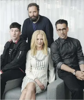  ?? CHRIS PIZZELLO/ THE ASSOCIATED PRESS ?? Writer-director Yorgos Lanthimos, back centre, wanted actors Barry Keoghan, left, Nicole Kidman and Colin Farrell to stop trying while filming The Killing of a Sacred Deer.
