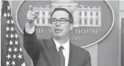  ?? EUROPEAN PRESSPHOTO AGENCY ?? Treasury Secretary StevenMnuc­hin on April 26 outlines President Trump’s tax plan that would cut the corporate tax rate from 35% to 15%.