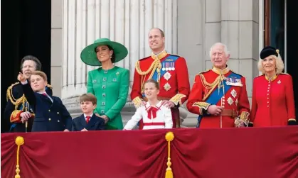  ?? Photograph: Samir Hussein/WireImage ?? Princess Anne, the Princess Royal, Princes George and Louis, the Princess of Wales, Princess Charlotte, Prince William, King Charles and Queen Camilla during Trooping the Colour last June.