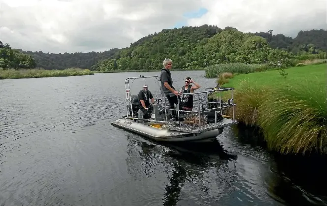  ?? SUPPLIED ?? The Waikato University Research team in action on Lake Rotokare.