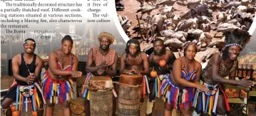  ??  ?? Drummers perform at the Boma-Dinner and Drum Show. (Inset) Vultures feeding at the Vulture Culture Experience at the Victoria Falls Safari Lodge.