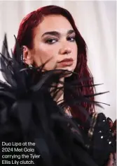  ?? ?? Dua Lipa at the 2024 Met Gala carrying the Tyler Ellis Lily clutch.