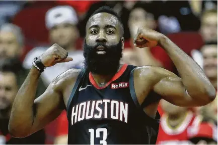  ?? Karen Warren / Staff photograph­er ?? Guard James Harden scored 13 of the Rockets’ 19 fourth-quarter points, including eight in the final two minutes capped by a dagger 3 with 13.3 seconds left. He finished with 47 points and missed only one of his 16 free-throw attempts.
