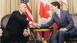  ??  ?? Prime Minister Justin Trudeau meets with California Gov. Jerry Brown.