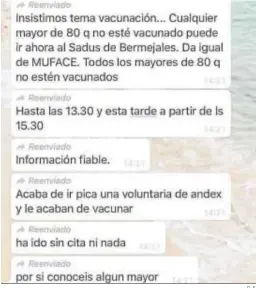  ?? D. S. ?? Uno de los mensajes enviados animando a acudir a la vacunación sin cita.