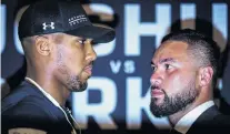  ?? PHOTO: GETTY IMAGES ?? Headtohead . . . Anthony Joshua (left) and Joseph Parker square off during a press conference at the Dorchester Hotel in London in January.