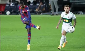  ?? Photograph: NurPhoto/Getty Images ?? Ousmane Dembélé (left) in action during the Joan Gamper Trophy match between Barcelona and Elche CF on 19 September.