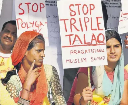  ?? KAMAL SINGH/PTI ?? ■ Time for a fresh secular code applicable to all Indian citizens? Activists protesting against Triple Talaq at Jantar Mantar in New Delhi in October 2017.