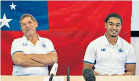  ??  ?? Spiritual experience: The Samoan team (top) sing and clap together at their daily service; head coach Titimaea Tafua (above, left) at a press conference
