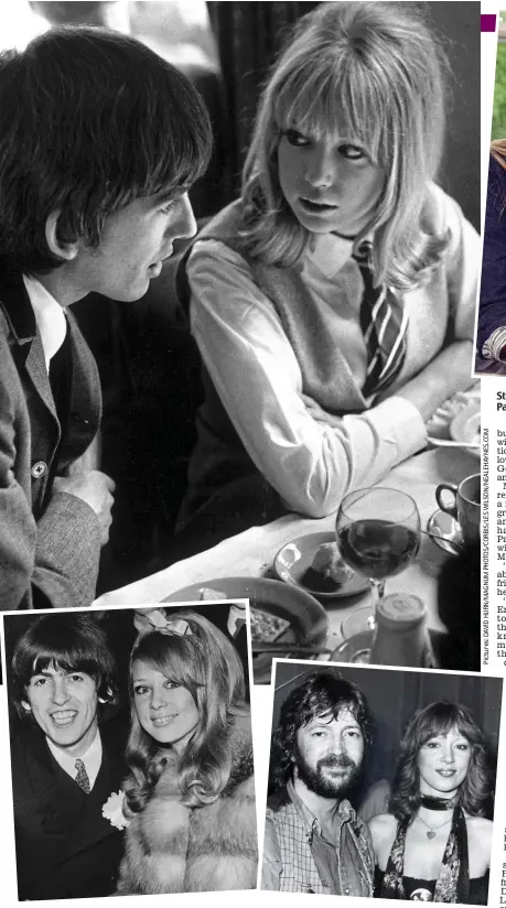  ?? ?? And I love her: George Harrison with a young Pattie in a break from filming 1964’s A Hard Day’s Night. The couple on their wedding day in 1966, and (right) with her future second husband Eric Clapton