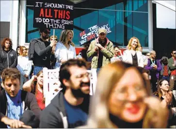  ?? Dania Maxwell Los Angeles Times ?? ALLEGATION­S of sexual harassment and assaults by serial perpetrato­rs fueled outrage in the last year. Above, workers at Riot Games protest the company’s policy of forced arbitratio­n in May in Los Angeles.