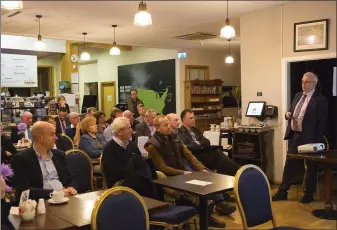  ??  ?? Tony Larkin, director of services with Wexford County Council (far right), addressing the attendance at the rates informatio­n evening at the Dunbrody Centre, New Ross.