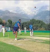  ?? BCCI ?? Ravichandr­an Ashwin bowls during India’s training session at the HPCA stadium in Dharamsala on Thursday.