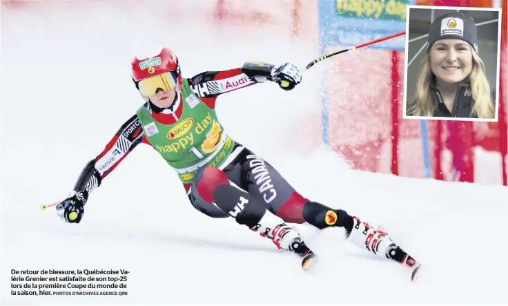  ?? PHOTOS D’ARCHIVES AGENCE QMI ?? De retour de blessure, la Québécoise Valérie Grenier est satisfaite de son top-25 lors de la première Coupe du monde de la saison, hier.