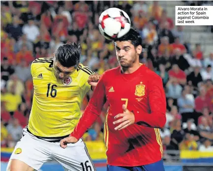 ??  ?? Alvaro Morata in action for Spain against Colombia last week