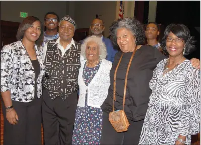  ??  ?? (Front row) Angela Williams; Eugene B. Redmond of Fairview Heights, Il.; Loretta Dumas of New Jersey, widow of Henry L. Dumas; Phyllis Brown; and Dumas Foundation Chairman Minnie Hayes with (back row) Darius Eskridge of Jonesboro, Christophe­r Porter and Elrin Williams