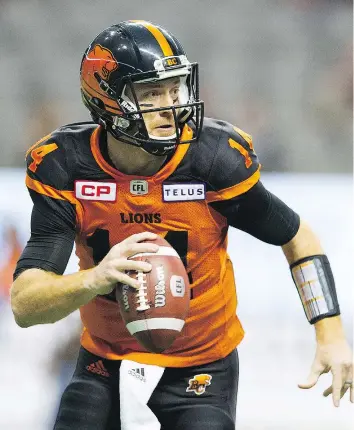  ?? GERRY KAHRMANN/PNG FILES ?? The B.C. Lions announced on Monday that 34-year-old quarterbac­k Travis Lulay has agreed to a one-year contract extension.