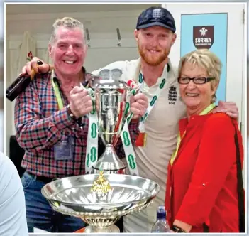  ?? ?? Poignant: Stokes with his late father Ged and mother Deborah in 2018