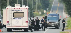  ?? NICK PROCAYLO/PNG ?? Surrey RCMP and the Integrated Homicide Investigat­ion Team have closed off 24th Avenue while they investigat­e the death of a person found inside a burning vehicle on Wednesday.