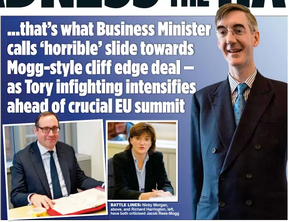  ??  ?? BATTLE LINES: Nicky Morgan, above, and Richard Harrington, left, have both criticised Jacob Rees-Mogg