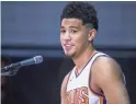  ?? TOM TINGLE/THE REPUBLIC ?? Guard Devin Booker attends the Suns’ media day at Talking Stick Resort Arena.