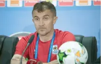  ?? — AFP ?? Uganda coach Milutin Sredojevic attends a press conference at PortGentil Stadium on Monday, during the 2017 Africa Cup of Nations in Gabon.