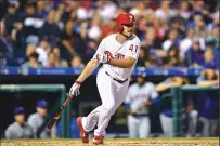  ??  ?? Yuba City’s Brock Stassi, pictured in a game last week, struck out while pinch hittng for the Philadelph­ia Phillies on Tuesday. He’s batting .118 on the season.