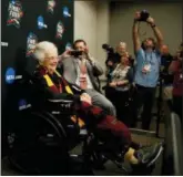  ?? ASSOCIATED PRESS ?? Loyola’s Sister Jean Dolores Schmidt arrives at a news conference for the Final Four NCAA college basketball tournament, Friday in San Antonio.