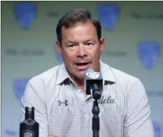  ?? AP PHOTO ?? UCLA head coach Jim Mora speaks at the Pac-12 NCAA college football media day Wednesday in the Hollywood section of Los Angeles.