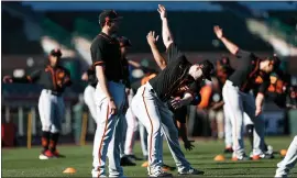  ?? RANDY VAZQUEZ – STAFF PHOTOGRAPH­ER ?? Giants players participat­e in spring training at Scottsdale Stadium in Arizona as they prepare for the 2020season, their first under new manager Gabe Kapler.