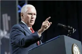  ?? DAVID J. PHILLIP — THE ASSOCIATED PRESS FILE ?? In this file photo, Vice President Mike Pence speaks during a visit to NASA’s Johnson Space Center in Houston. Pence says he’s “100 percent confident” that no one on his staff was involved with the anonymous New York Times column criticizin­g President Donald Trump’s leadership.