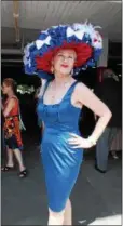  ??  ?? Contestant Donna Cerasuolo of Gloversvil­le wearing her own creation for the 2016 Hat Contest, the 25th annual, held Sunday afternoon at Saratoga Race Course.