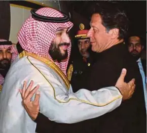  ?? EPA PIC ?? Pakistani Prime Minister Imran Khan greeting Saudi Crown Prince Mohammad Salman in Islamabad, Pakistan, on Sunday.