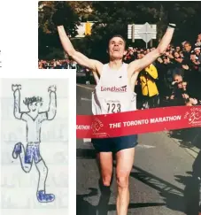  ??  ?? BELOW Michal Kapral won the Toronto Marathon in 2002, just as he imagined years earlier, in Grade 7